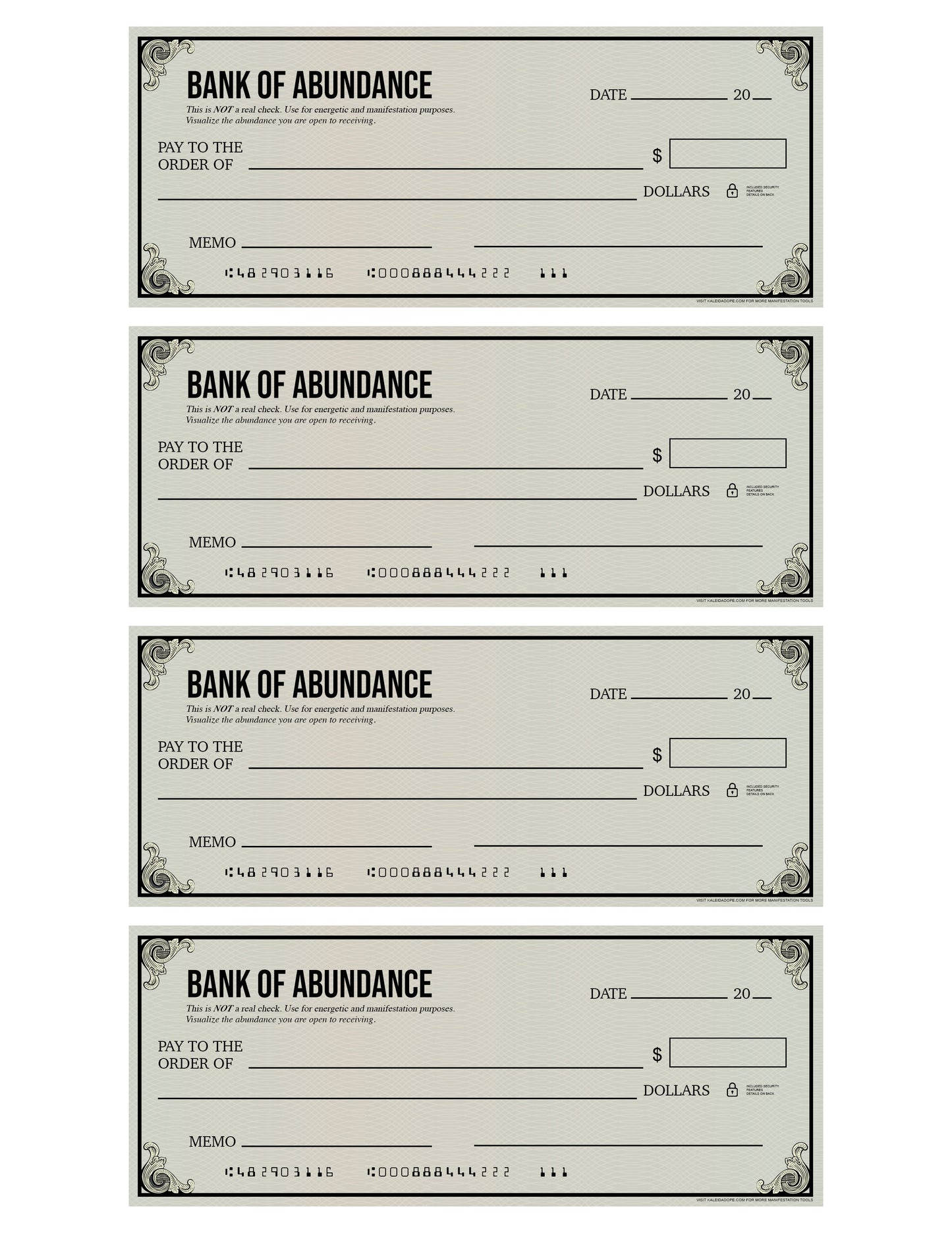 Bank of Abundance Mock Check - Kaleidadope