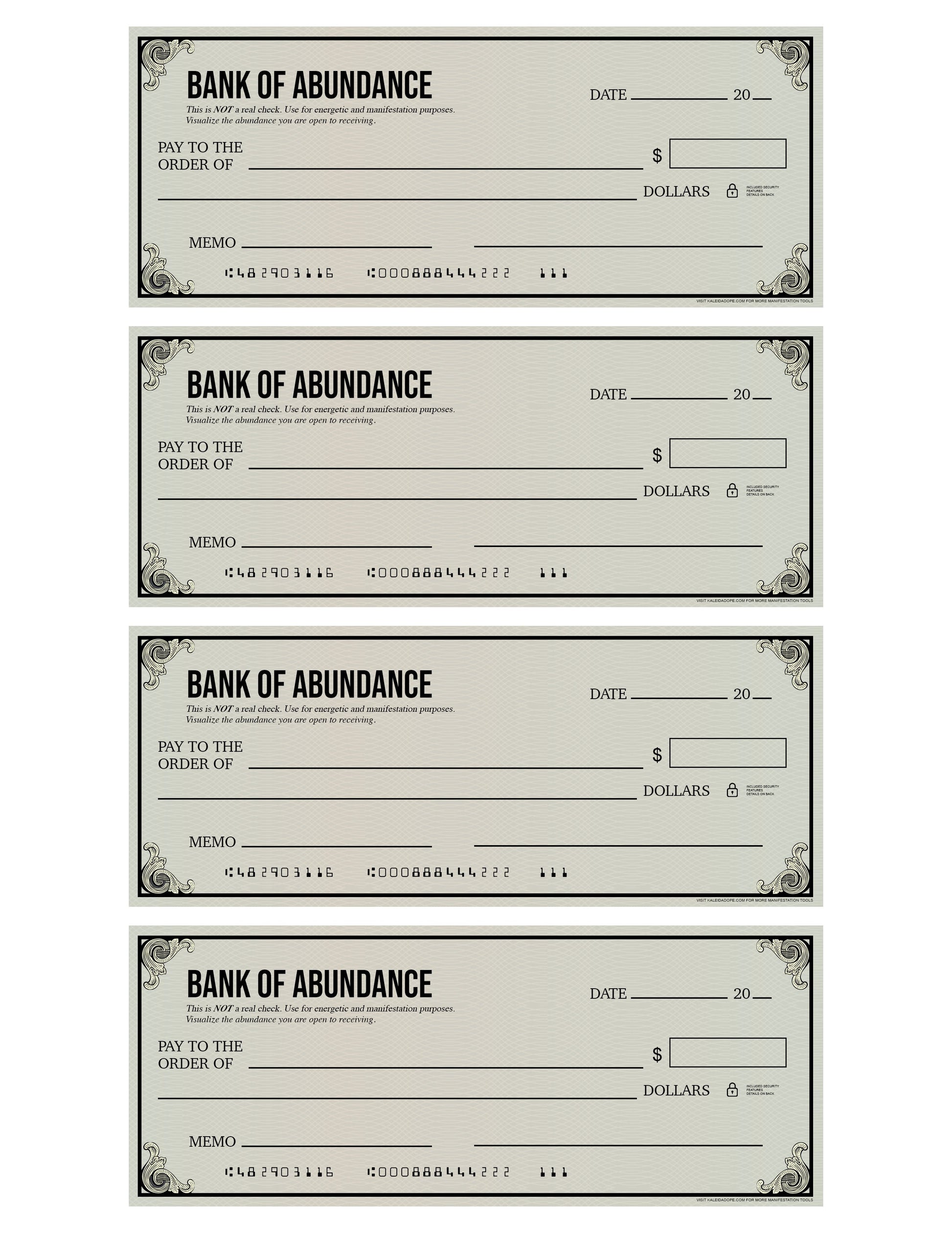 Bank of Abundance Mock Check - Kaleidadope